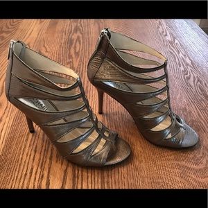 Michael Kors Mavis Leather Heel Sandal in Nickel